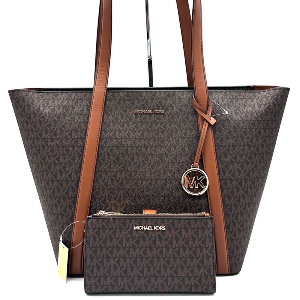 Michael Kors Pratt Large Signature Logo Tote Bag & Double Zip Wallet Brown
